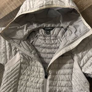Eddie Bauer Light Gray Quilted Hooded Jacket